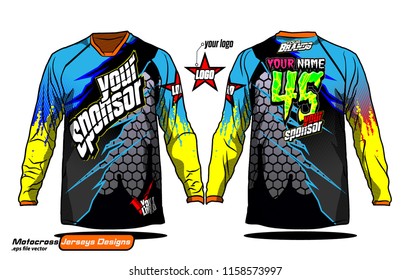 Long sleeve Motocross jerseys t-shirts vector, 
graphic design for football uniforms, unisex cycling, navy submariner and sportswear.