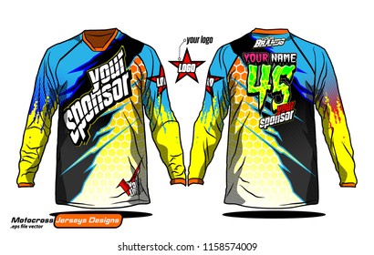 Long sleeve Motocross jerseys t-shirts vector, 
graphic design for football uniforms, unisex cycling, navy submariner and sportswear.