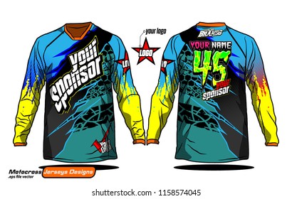 Long sleeve Motocross jerseys t-shirts vector, 
graphic design for football uniforms, unisex cycling, navy submariner and sportswear.