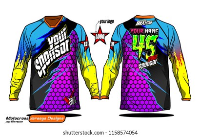 Long sleeve Motocross jerseys t-shirts vector, 
graphic design for football uniforms, unisex cycling, navy submariner and sportswear.