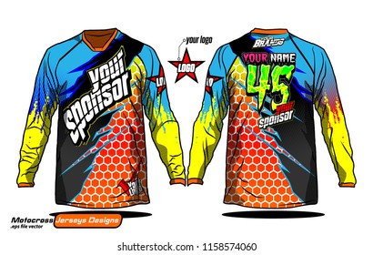 Long sleeve Motocross jerseys t-shirts vector, 
graphic design for football uniforms, unisex cycling, navy submariner and sportswear.