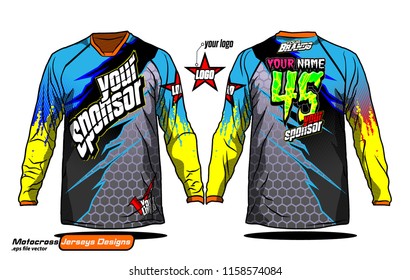 Long sleeve Motocross jerseys t-shirts vector, 
graphic design for football uniforms, unisex cycling, navy submariner and sportswear.