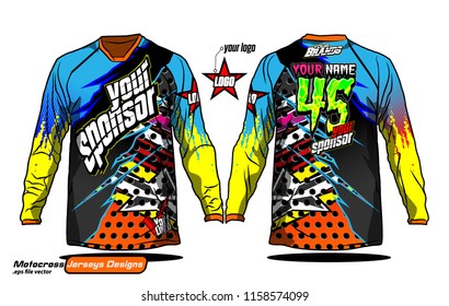 Long sleeve Motocross jerseys t-shirts vector, 
graphic design for football uniforms, unisex cycling, navy submariner and sportswear.