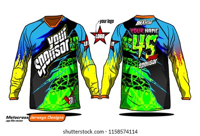 Long sleeve Motocross jerseys t-shirts vector, 
graphic design for football uniforms, unisex cycling, navy submariner and sportswear.
