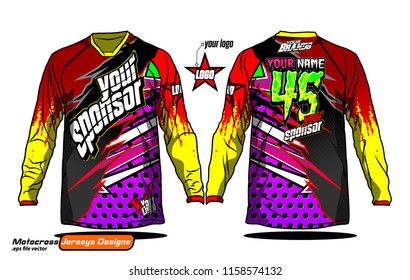 Long sleeve Motocross jerseys t-shirts vector, 
graphic design for football uniforms, unisex cycling, navy submariner and sportswear.