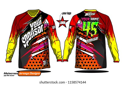 Long sleeve Motocross jerseys t-shirts vector, 
graphic design for football uniforms, unisex cycling, navy submariner and sportswear.