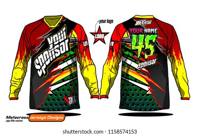 Long sleeve Motocross jerseys t-shirts vector, 
graphic design for football uniforms, unisex cycling, navy submariner and sportswear.
