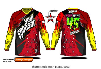 Long sleeve Motocross jerseys t-shirts vector, 
graphic design for football uniforms, unisex cycling, navy submariner and sportswear.