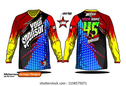 Long sleeve Motocross jerseys t-shirts vector, 
graphic design for football uniforms, unisex cycling, navy submariner and sportswear.