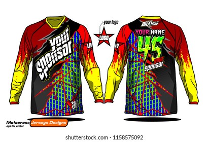 Long sleeve Motocross jerseys t-shirts vector, 
graphic design for football uniforms, unisex cycling, navy submariner and sportswear.