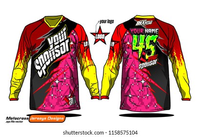 Long sleeve Motocross jerseys t-shirts vector, 
graphic design for football uniforms, unisex cycling, navy submariner and sportswear.