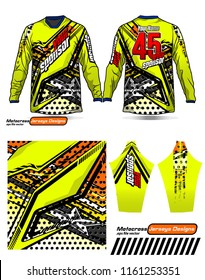 Long sleeve Motocross jerseys t-shirts vector, 
graphic design for football uniforms, unisex cycling, navy submariner and sportswear.