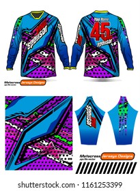 Long sleeve Motocross jerseys t-shirts vector, 
graphic design for football uniforms, unisex cycling, navy submariner and sportswear.