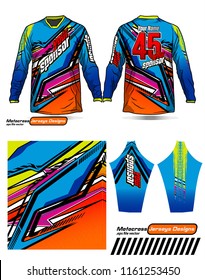 Long sleeve Motocross jerseys t-shirts vector, 
graphic design for football uniforms, unisex cycling, navy submariner and sportswear.