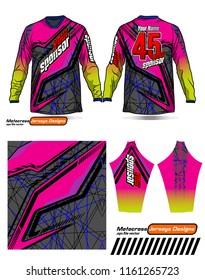 Long sleeve Motocross jerseys t-shirts vector, 
graphic design for football uniforms, unisex cycling, navy submariner and sportswear.