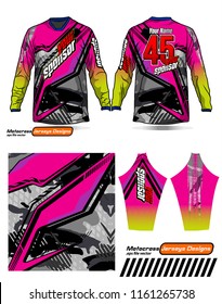 Long sleeve Motocross jerseys t-shirts vector, 
graphic design for football uniforms, unisex cycling, navy submariner and sportswear.