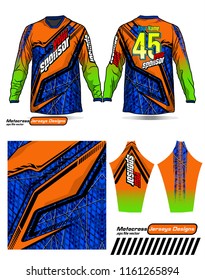 Long sleeve Motocross jerseys t-shirts vector, 
graphic design for football uniforms, unisex cycling, navy submariner and sportswear.