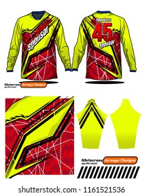 Long sleeve Motocross jerseys t-shirts vector, 
graphic design for football uniforms, unisex cycling, navy submariner and sportswear.