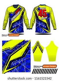 Long sleeve Motocross jerseys t-shirts vector, 
graphic design for football uniforms, unisex cycling, navy submariner and sportswear.