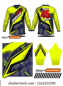 Long sleeve Motocross jerseys t-shirts vector, 
graphic design for football uniforms, unisex cycling, navy submariner and sportswear.