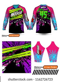 Long sleeve Motocross jerseys t-shirts vector, 
graphic design for football uniforms, unisex cycling, navy submariner and sportswear.