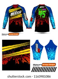 Long sleeve Motocross jerseys t-shirts vector, 
graphic design for football uniforms, unisex cycling, navy submariner and sportswear.