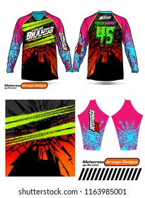 Long sleeve Motocross jerseys t-shirts vector, 
graphic design for football uniforms, unisex cycling, navy submariner and sportswear.