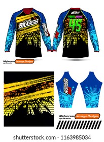 Long sleeve Motocross jerseys t-shirts vector, 
graphic design for football uniforms, unisex cycling, navy submariner and sportswear.
