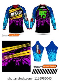Long sleeve Motocross jerseys t-shirts vector, 
graphic design for football uniforms, unisex cycling, navy submariner and sportswear.