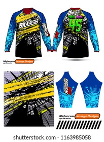 Long sleeve Motocross jerseys t-shirts vector, 
graphic design for football uniforms, unisex cycling, navy submariner and sportswear.