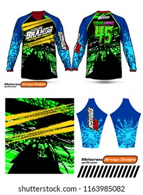 Long sleeve Motocross jerseys t-shirts vector, 
graphic design for football uniforms, unisex cycling, navy submariner and sportswear.