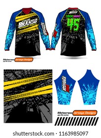 Long sleeve Motocross jerseys t-shirts vector, 
graphic design for football uniforms, unisex cycling, navy submariner and sportswear.