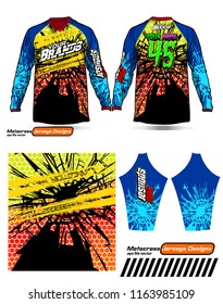 Long sleeve Motocross jerseys t-shirts vector, 
graphic design for football uniforms, unisex cycling, navy submariner and sportswear.