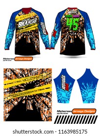 Long sleeve Motocross jerseys t-shirts vector, 
graphic design for football uniforms, unisex cycling, navy submariner and sportswear.
