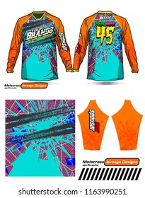 Long sleeve Motocross jerseys t-shirts vector, 
graphic design for football uniforms, unisex cycling, navy submariner and sportswear.