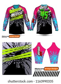 Long sleeve Motocross jerseys t-shirts vector, 
graphic design for football uniforms, unisex cycling, navy submariner and sportswear.