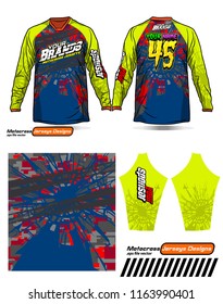 Long sleeve Motocross jerseys t-shirts vector, 
graphic design for football uniforms, unisex cycling, navy submariner and sportswear.