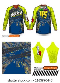 Long sleeve Motocross jerseys t-shirts vector, 
graphic design for football uniforms, unisex cycling, navy submariner and sportswear.