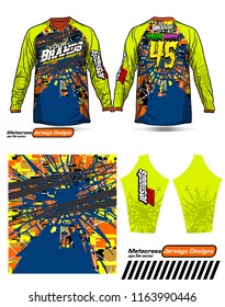 Long sleeve Motocross jerseys t-shirts vector, 
graphic design for football uniforms, unisex cycling, navy submariner and sportswear.
