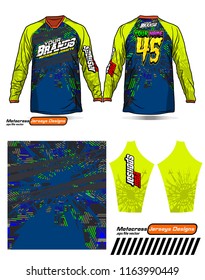 Long sleeve Motocross jerseys t-shirts vector, 
graphic design for football uniforms, unisex cycling, navy submariner and sportswear.