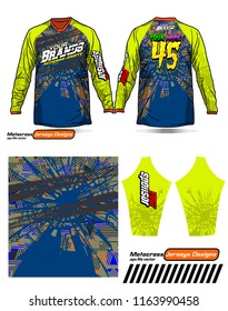 Long sleeve Motocross jerseys t-shirts vector, 
graphic design for football uniforms, unisex cycling, navy submariner and sportswear.