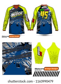 Long sleeve Motocross jerseys t-shirts vector, 
graphic design for football uniforms, unisex cycling, navy submariner and sportswear.