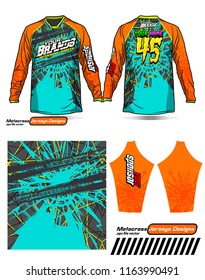 Long sleeve Motocross jerseys t-shirts vector, 
graphic design for football uniforms, unisex cycling, navy submariner and sportswear.