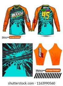 Long sleeve Motocross jerseys t-shirts vector, 
graphic design for football uniforms, unisex cycling, navy submariner and sportswear.