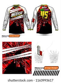 Long sleeve Motocross jerseys t-shirts vector, 
graphic design for football uniforms, unisex cycling, navy submariner and sportswear.