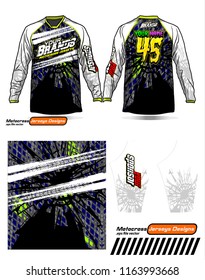 Long sleeve Motocross jerseys t-shirts vector, 
graphic design for football uniforms, unisex cycling, navy submariner and sportswear.