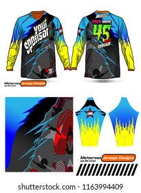 Long sleeve Motocross jerseys t-shirts vector, 
graphic design for football uniforms, unisex cycling, navy submariner and sportswear.