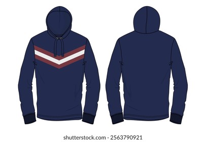  Long sleeve navy color Hoodie vector illustration template front and back views