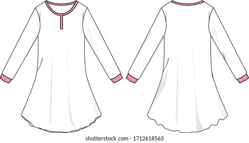 Long Sleeve Nightshirt Vecotor Template Pattern