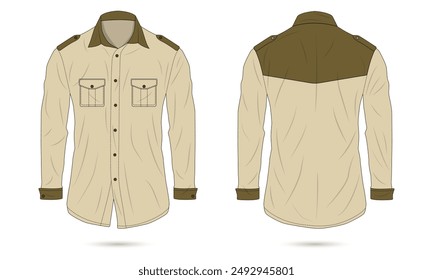 Long sleeve outdoor formal shirt mockup front and back view